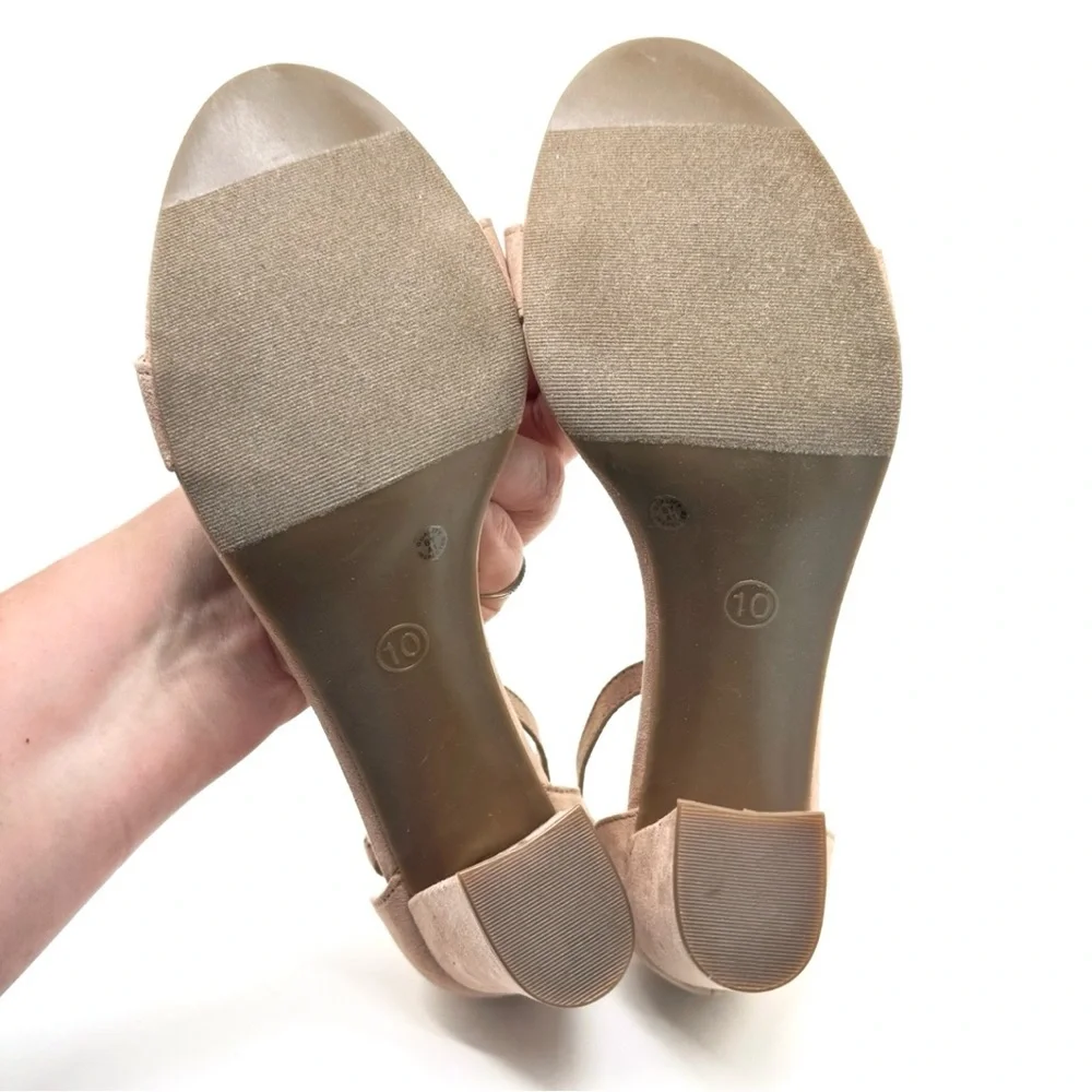 Worthington Beckwith Ankle Strap Sandals Natural Faux Suede Block Heel Size 10